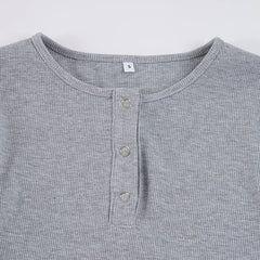 Long sleeve crewneck button self tie pant set