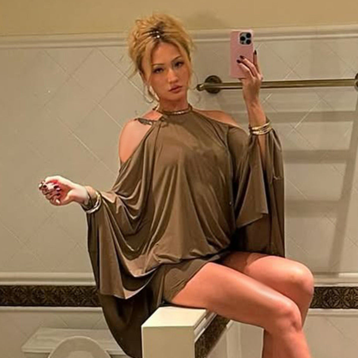 Off shoulder backless glitter mini dress