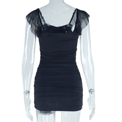 Ruched mesh backless mini dress