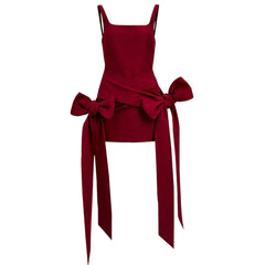 Square neck bowknot cami mini dress
