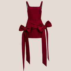 Square neck bowknot cami mini dress