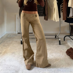 Button pocket wide leg low rise jeans