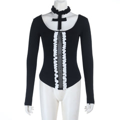 Halter long sleeve ruffle top