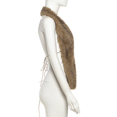 Halter self tie fluffy backless top