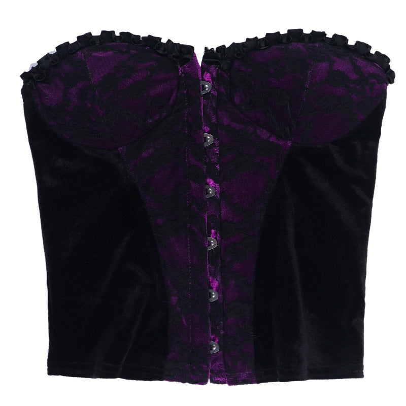Sweetheart neck lace hem button top
