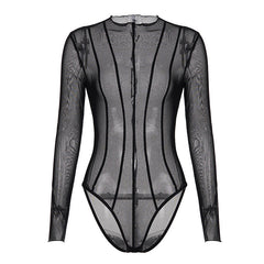 Long sleeve mesh corset bodysuit
