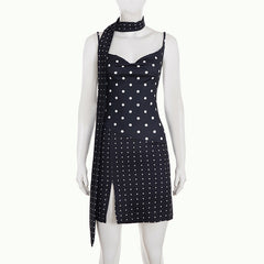 Polka dot slit v neck cami mini dress