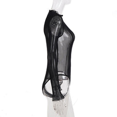 Long sleeve mesh corset bodysuit