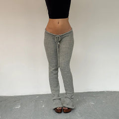 Striped drawstring knitted low rise pant