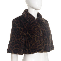 Turnover collar zip-up leopard print fluffy top