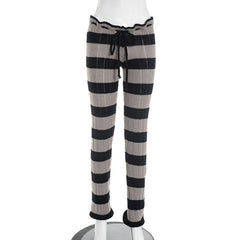 Striped drawstring knitted low rise pant