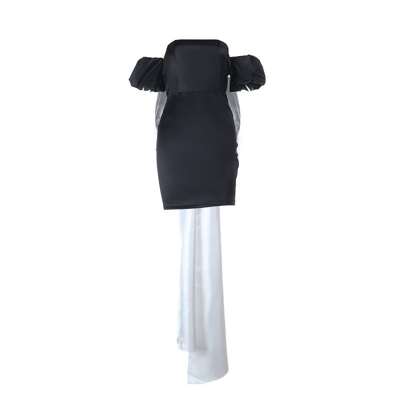 Bowknot ruched off shoulder tube mini dress