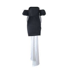 Bowknot ruched off shoulder tube mini dress