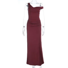 Ruched slit backless solid tank maxi skirt set