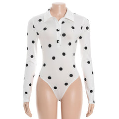 Polka dot long sleeve turnover collar button bodysuit