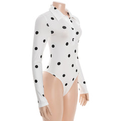 Polka dot long sleeve turnover collar button bodysuit