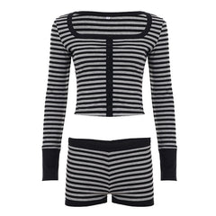 Long sleeve striped square neck low rise pant set