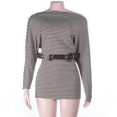 Striped long sleeve irregular contrast mini dress