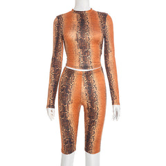 Snakeskin print crewneck long sleeve low rise pant set