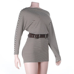 Striped long sleeve irregular contrast mini dress