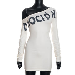 Long sleeve irregular letter pattern mini dress
