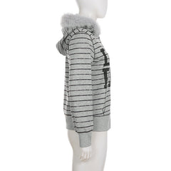Hoodie fluffy long sleeve zip-up "LIKE PINK" pattern top