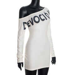 Long sleeve irregular letter pattern mini dress