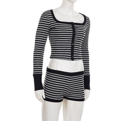 Long sleeve striped square neck low rise pant set