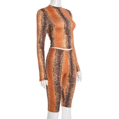Snakeskin print crewneck long sleeve low rise pant set
