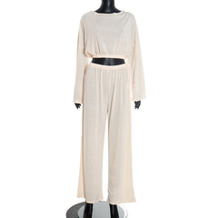 Long sleeve crewneck ruched medium rise pant set