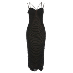 Ruched mesh cami maxi dress