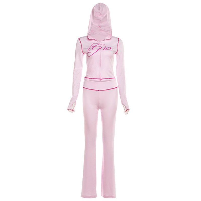 Hoodie long sleeve letter print pant set