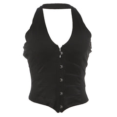 Halter v neck backless button top
