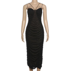 Ruched mesh cami maxi dress
