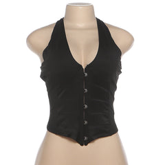 Halter v neck backless button top