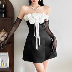 Flower applique zip-up mini dress