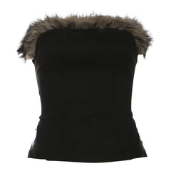 Fluffy lace up tube top