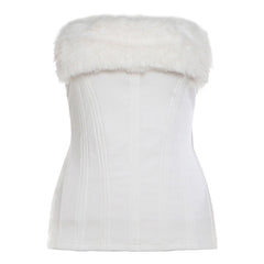 Fluffy patchwork backless tube top