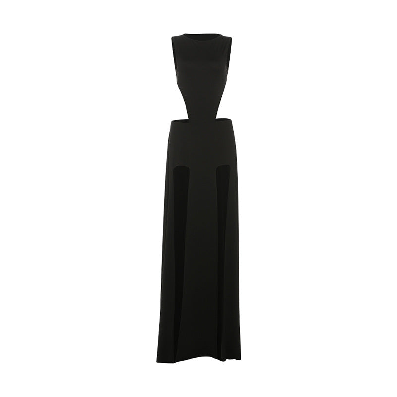 Crewneck sleeveless button slit maxi skirt set