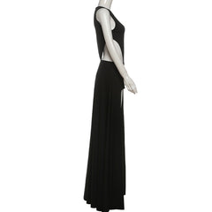 Crewneck sleeveless button slit maxi skirt set
