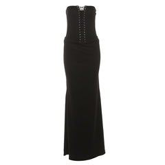 Hollow out self tie backless tube cut out maxi dress