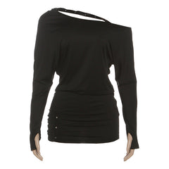 Long sleeve gloves ruched irregular mini dress