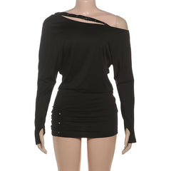 Long sleeve gloves ruched irregular mini dress