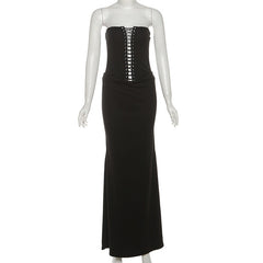 Hollow out self tie backless tube cut out maxi dress
