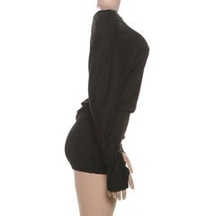 Long sleeve gloves ruched irregular mini dress