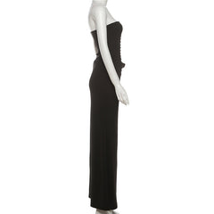 Hollow out self tie backless tube cut out maxi dress
