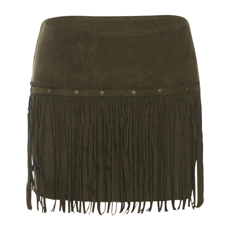 Tassels solid A line mini skirt