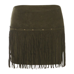 Tassels solid A line mini skirt