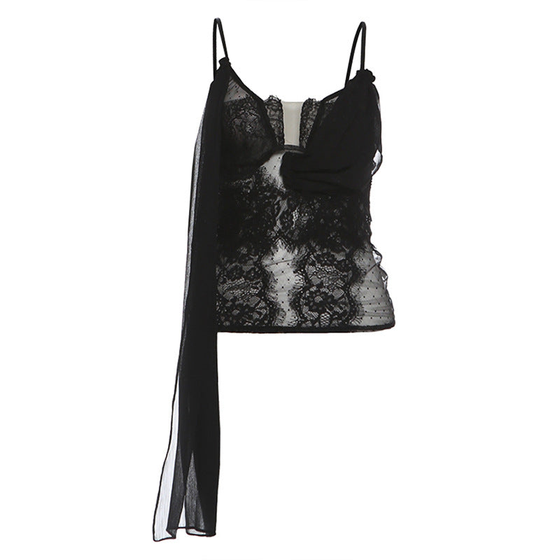 U neck lace ruched cami top