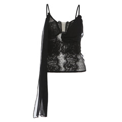 U neck lace ruched cami top